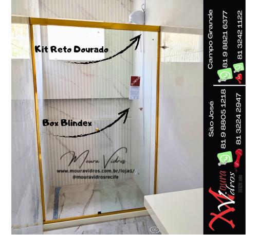 Box dourado vidro incolor blindex 